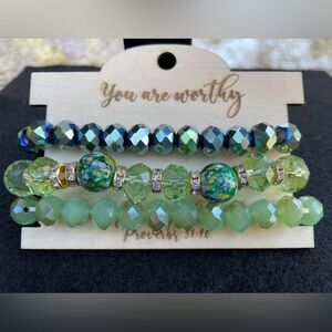 Bracelets. 3 Green Stretchy Bracelets. You Are Worthy  Brand. NWT
